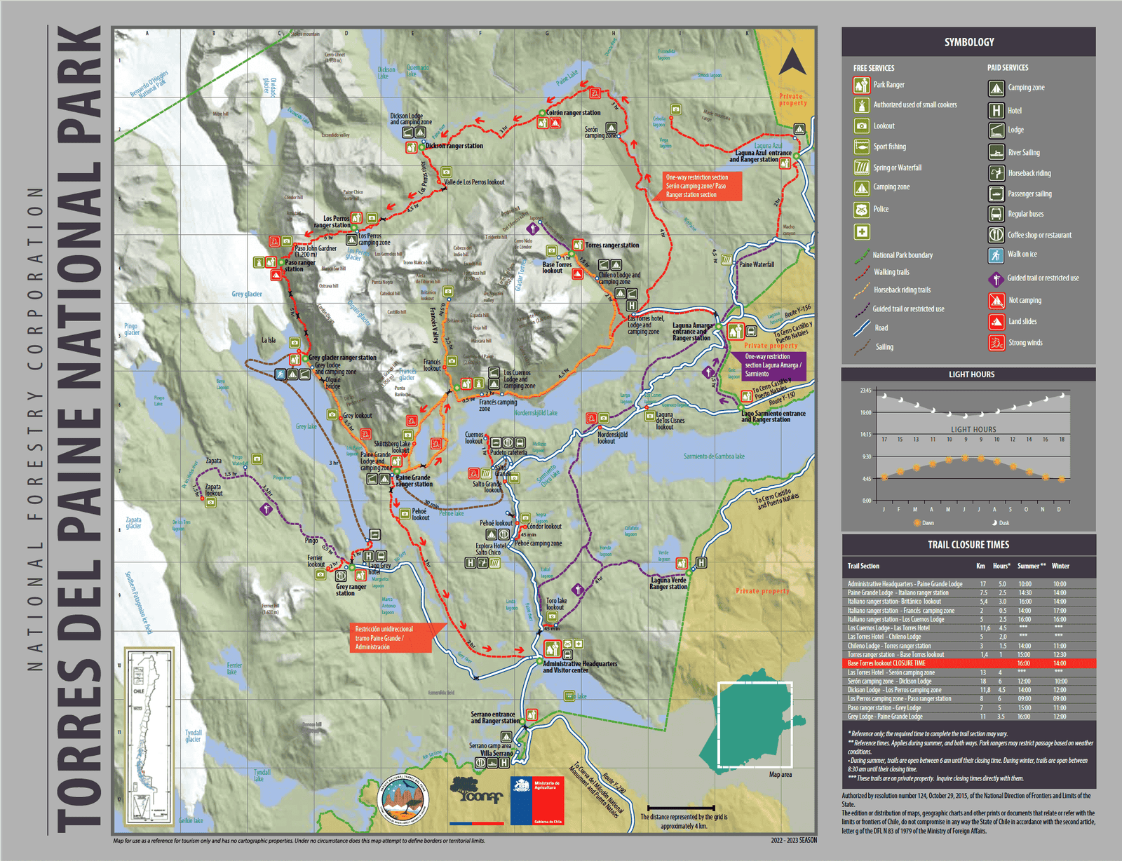 An overhead map of Torres del Paine
