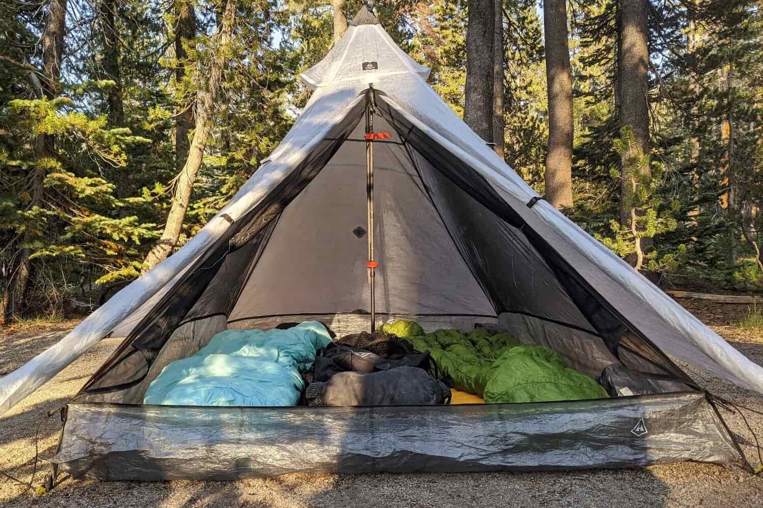 a pitched ultralight tent that uses trekking poles for the center