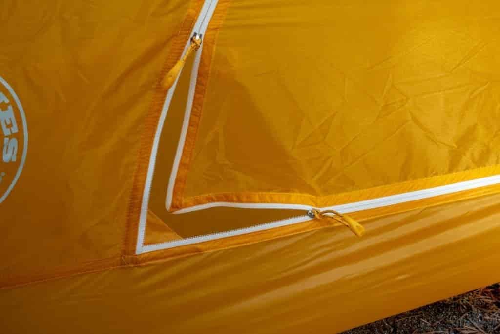 zipper corner of a big agnes tent