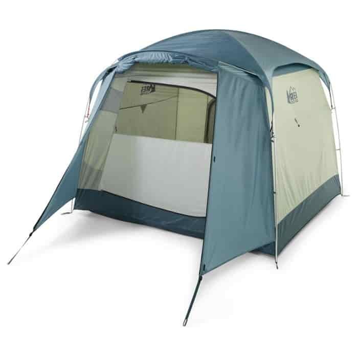 Blue and white tent