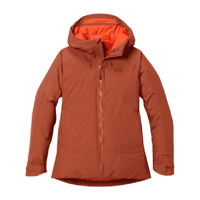 women's REI stormhenge hybrid jacket in iron oxide stock image