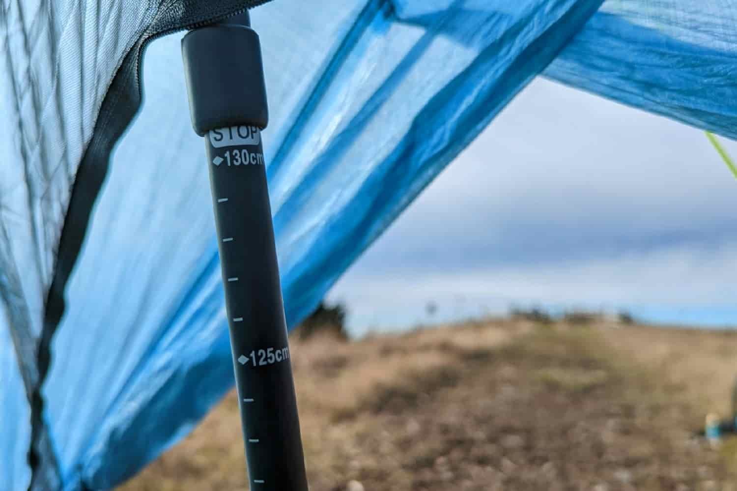 a closeup of the pole used to pitch the zpacks plex solo tent