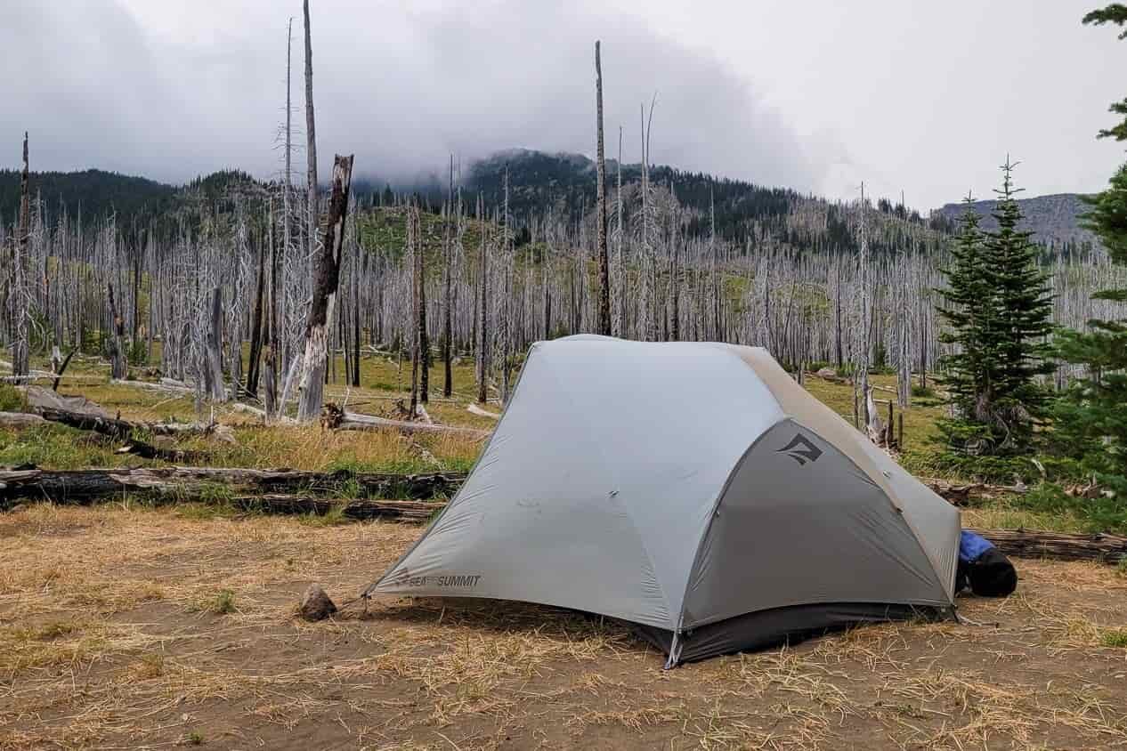 tent pitched in the jefferson wilderness in oregon