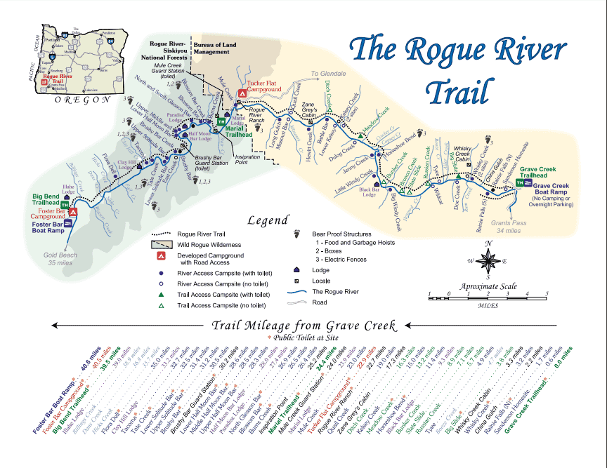 map of the waypoints along the rogue river trail