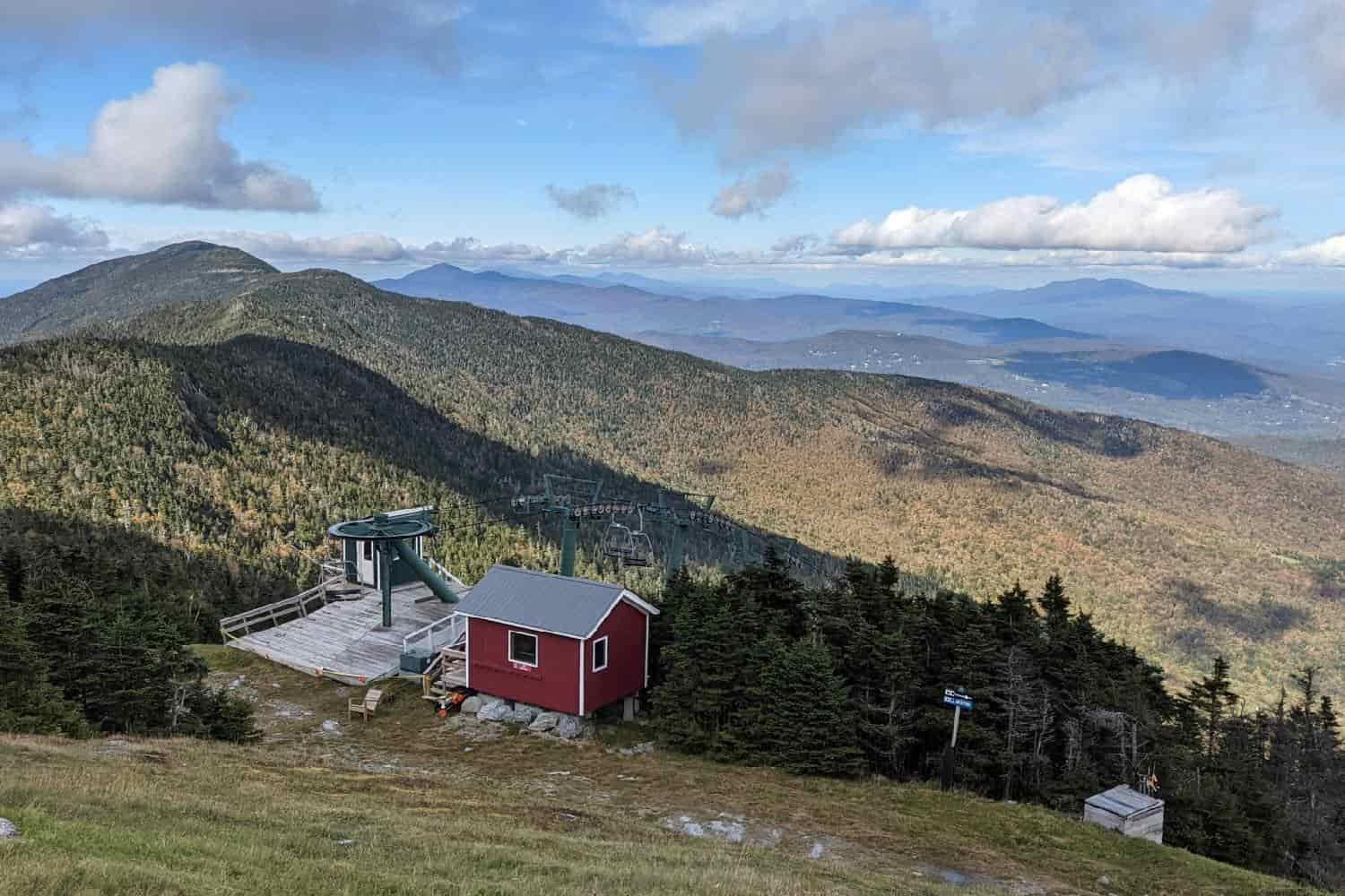 A view of the top of a chairlift in the summer on the long trail in vermont.