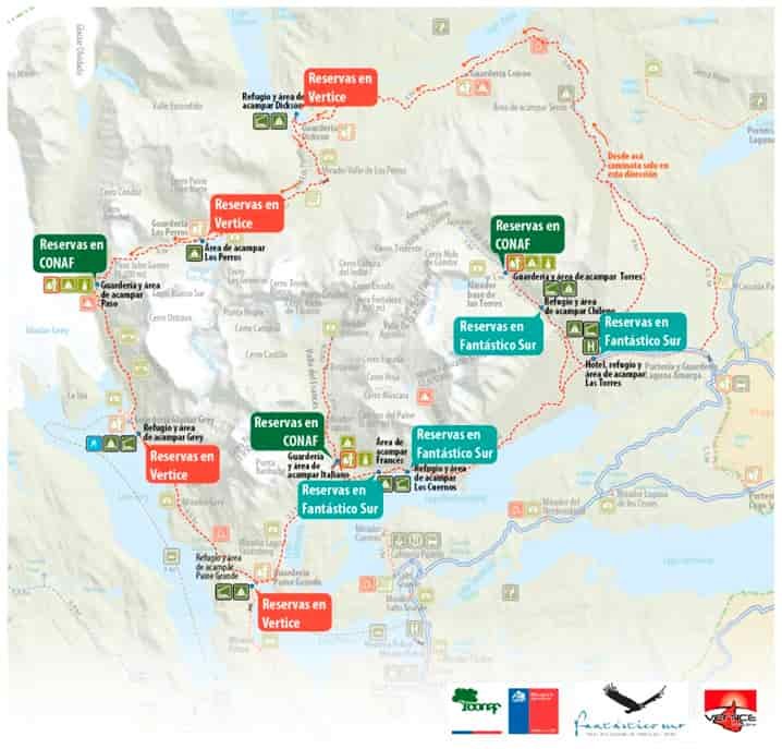 Map of Torres del Paine campsites