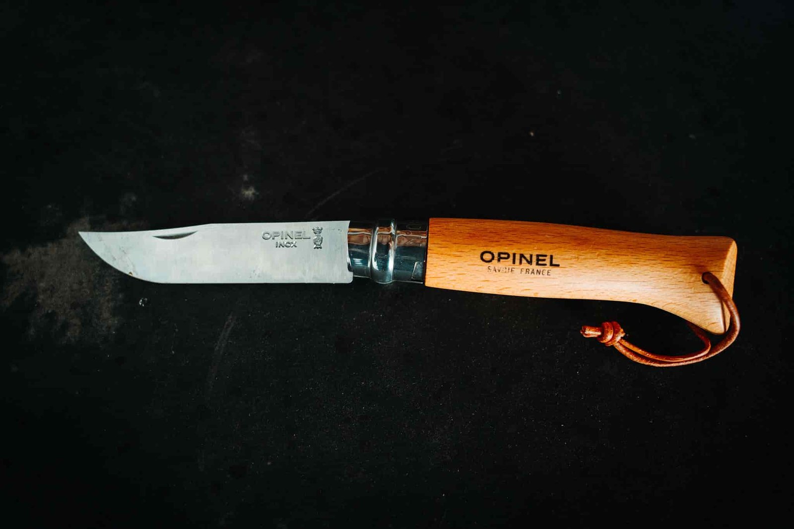 Product photo of the Opinel No. 8 pocket knife with the blade open
