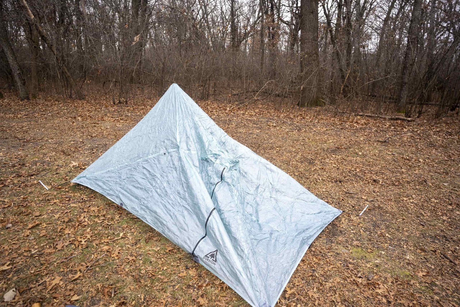 a tent partially set up