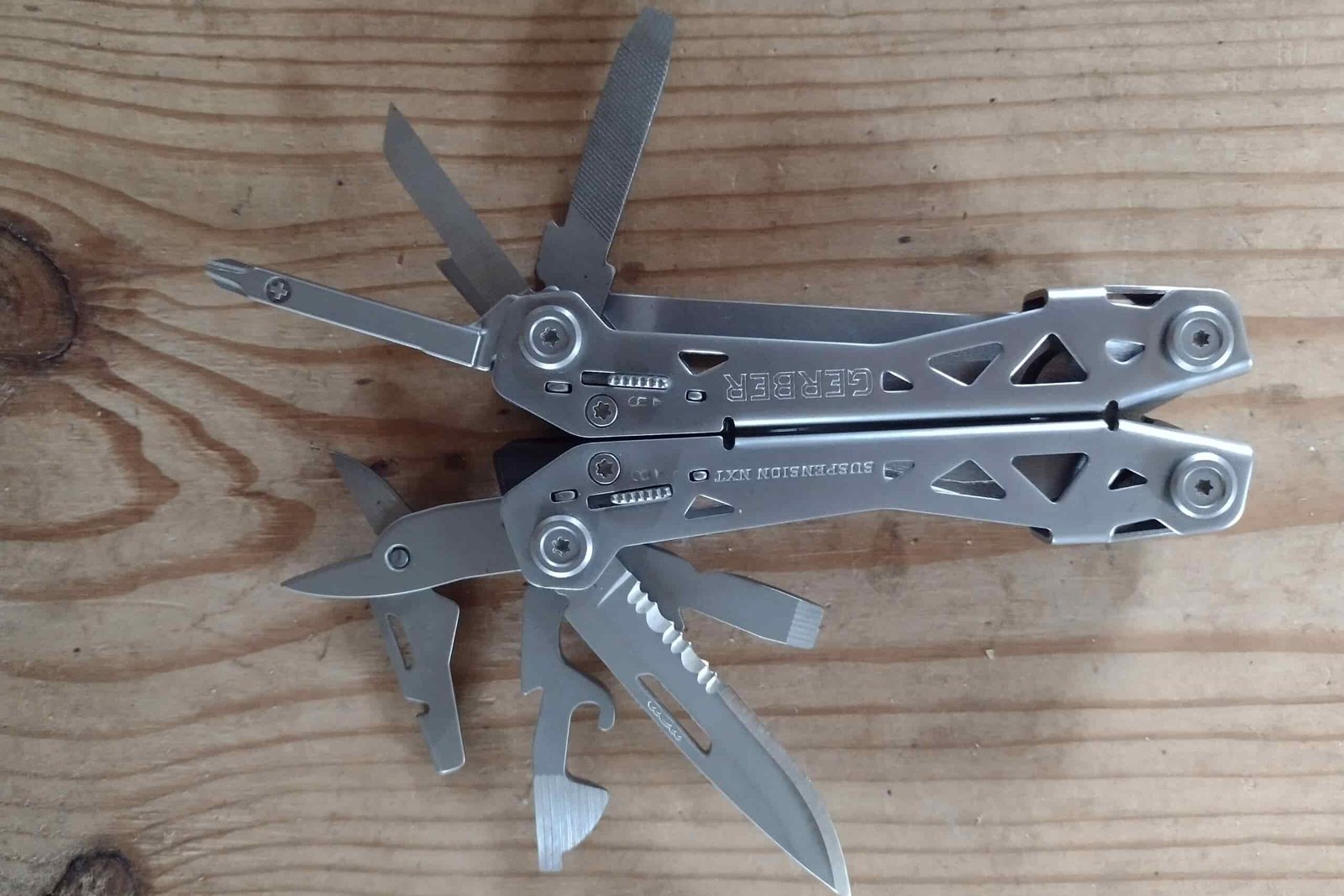 The Gerber Suspension NXT on a board, with its tools deployed.
