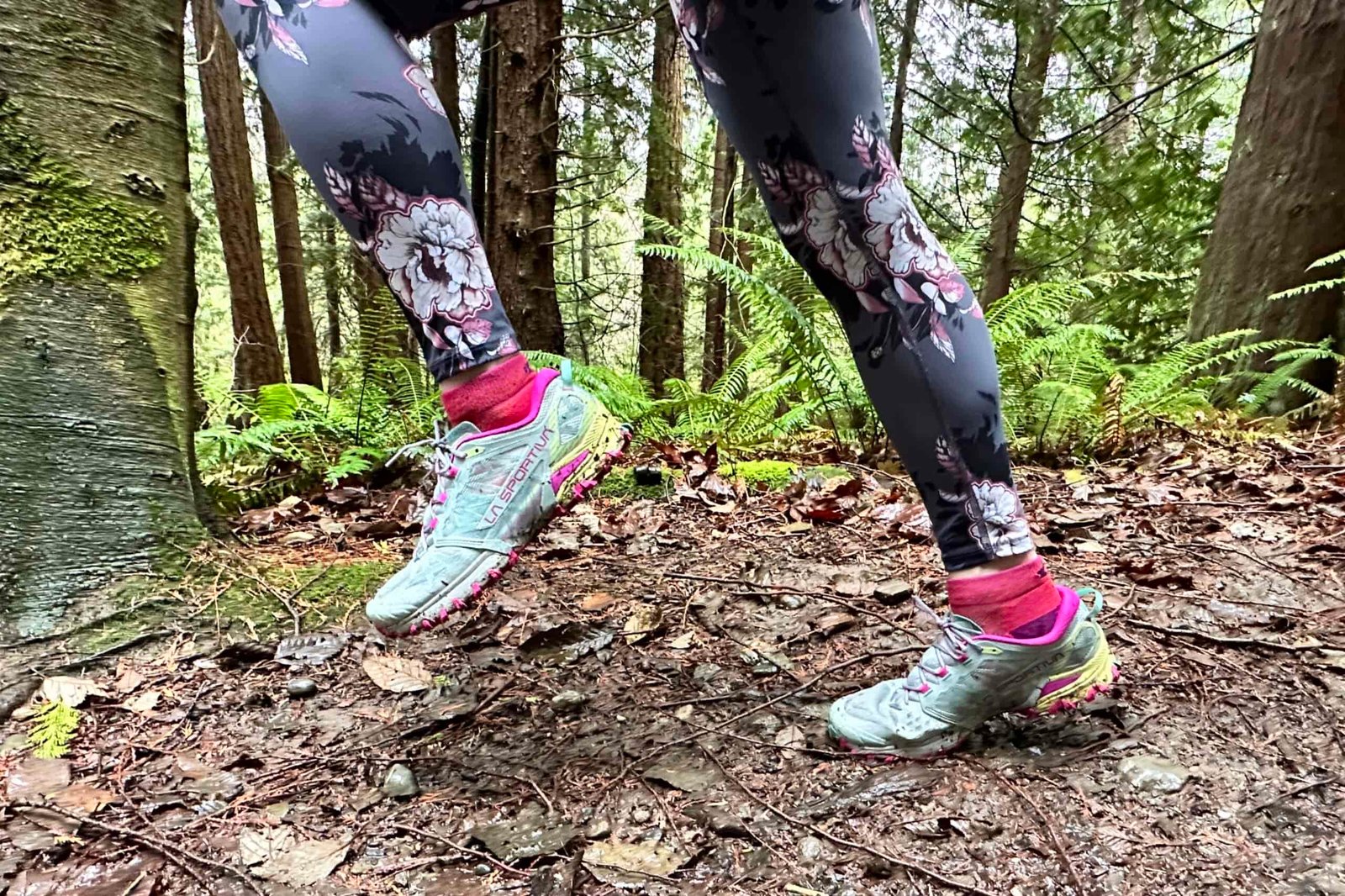 La Sportiva Women's Bushido III close up on trail