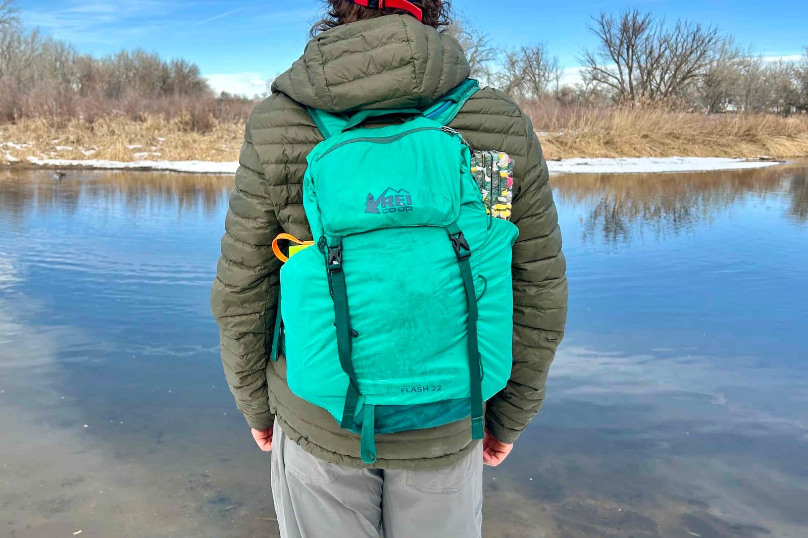Closeup image of a person wearing a backpack.
