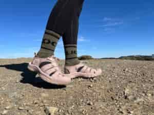 Our tester on a hike wearing the KEEN Newport H2 sandals.