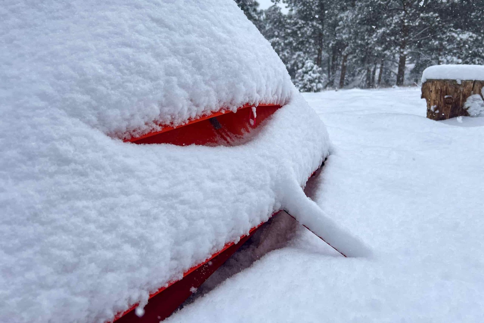 A snow-covered vent on the MSR Advance Pro 2 tent, designed to maintain airflow while preventing snow buildup.