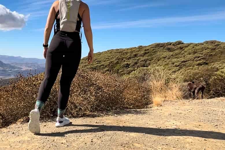 Our tester wearing the HOKA Hopara 2 sandals on a hike.
