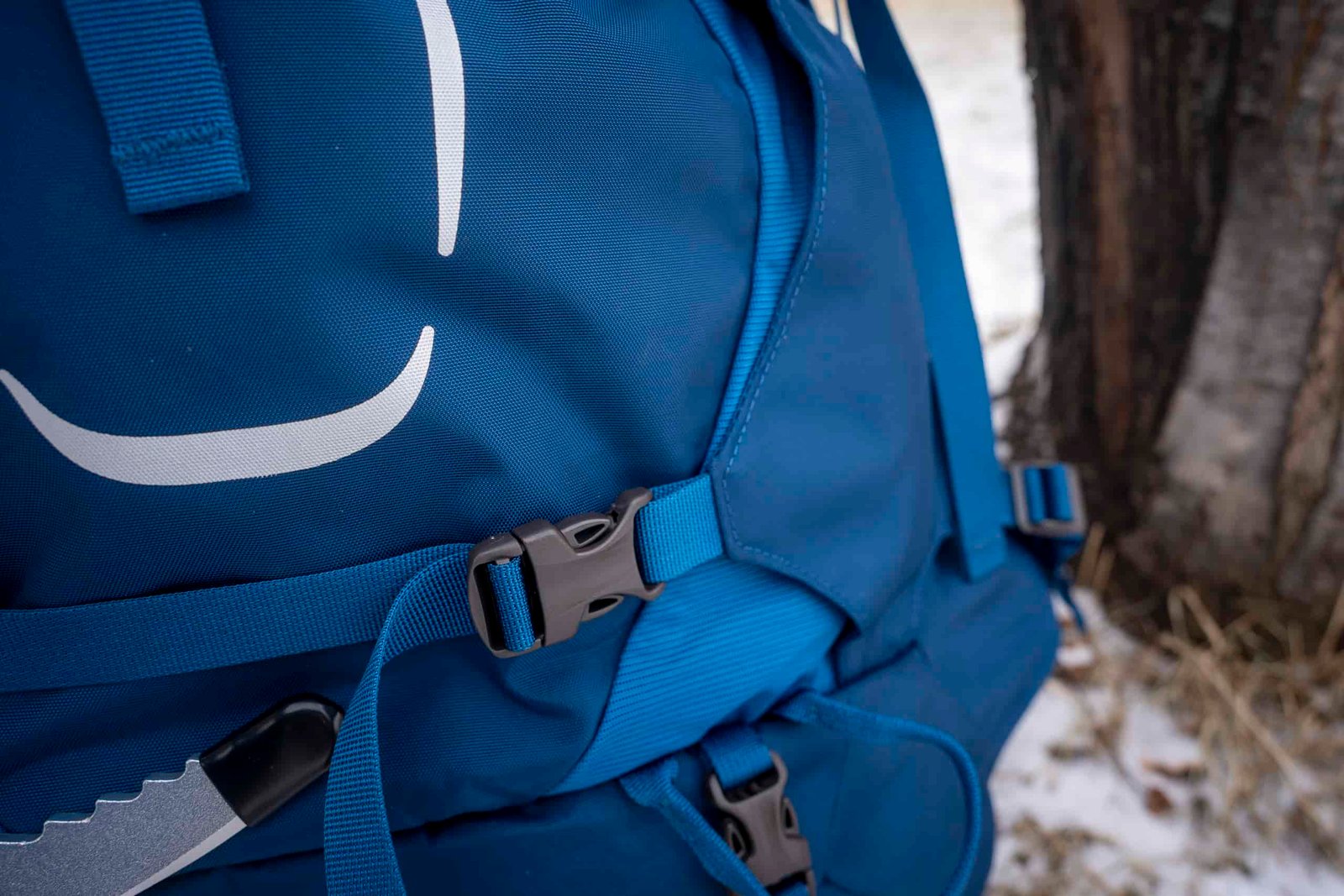 close up view of a front of a backpack