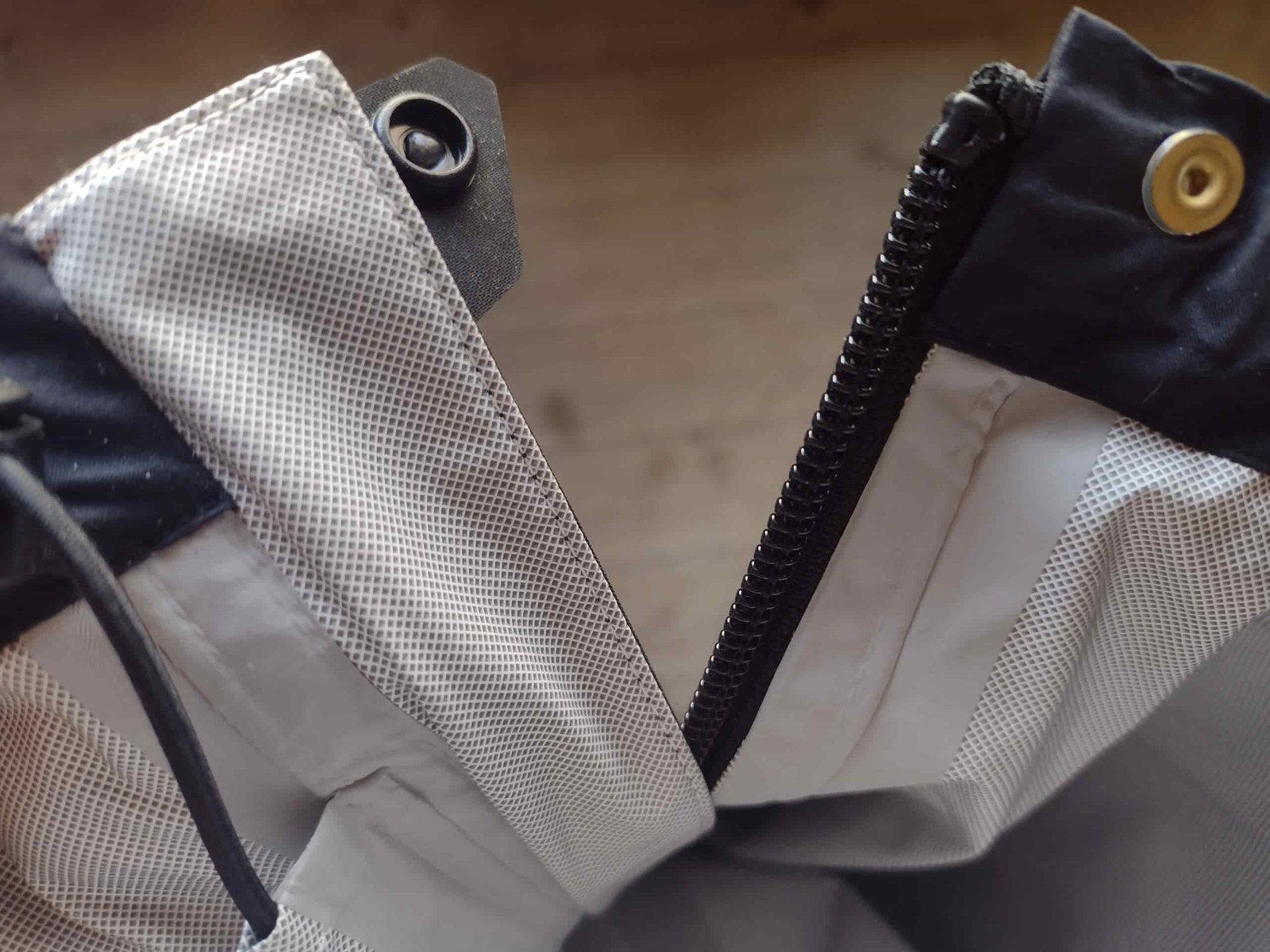 Closeup of the Black Diamond Fineline Stretch with cuff zipper open.