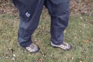 Closeup of a person's legs in the Black Diamond Fineline Stretch pants