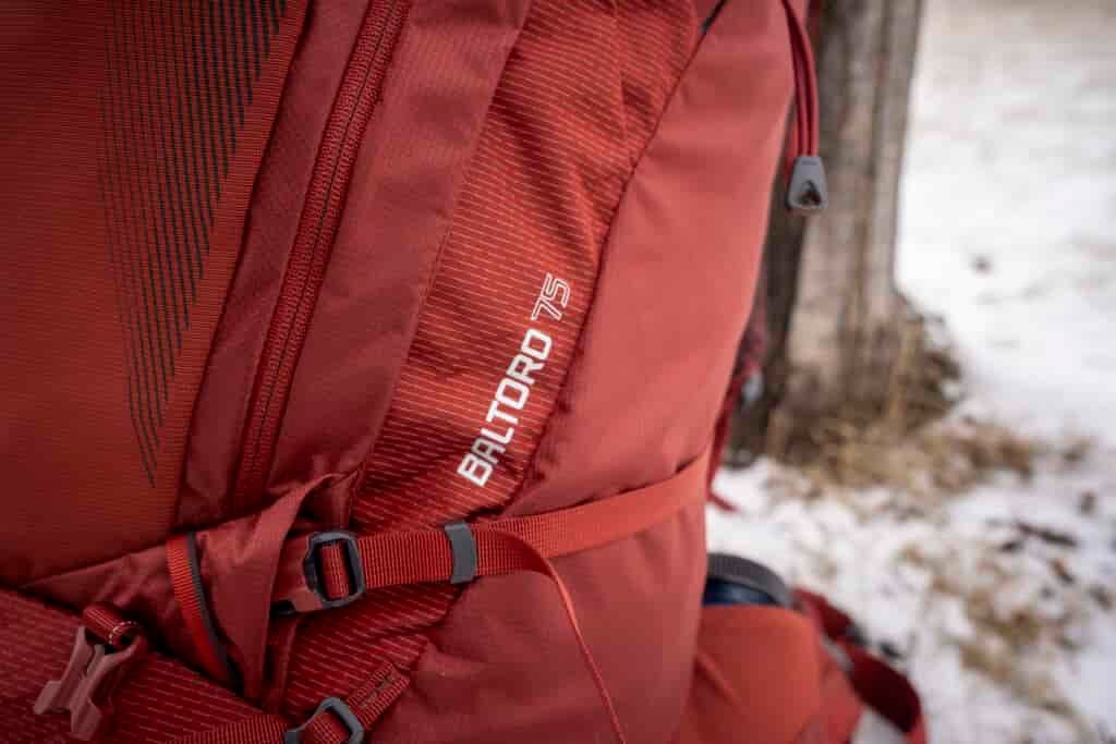 side view of a red backpack