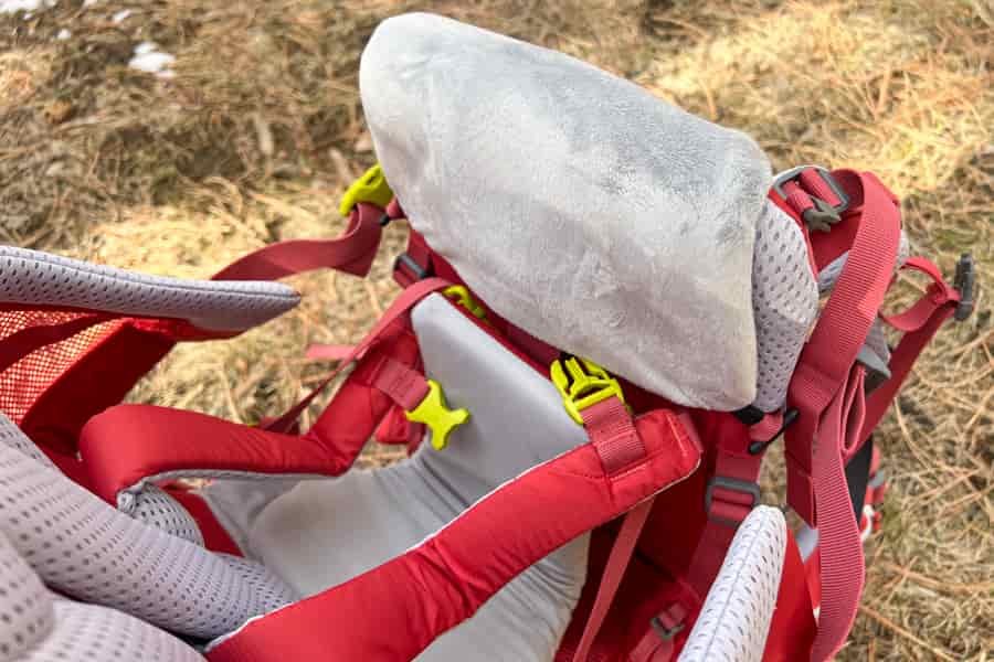 the features of the deuter kid comfort in a grassy field