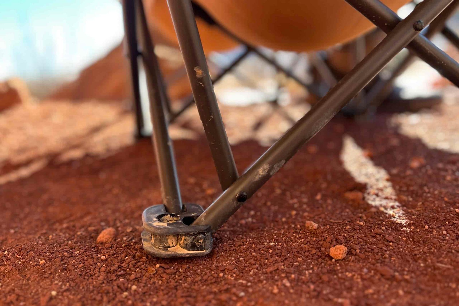 Close up of the feet on a camping chair.