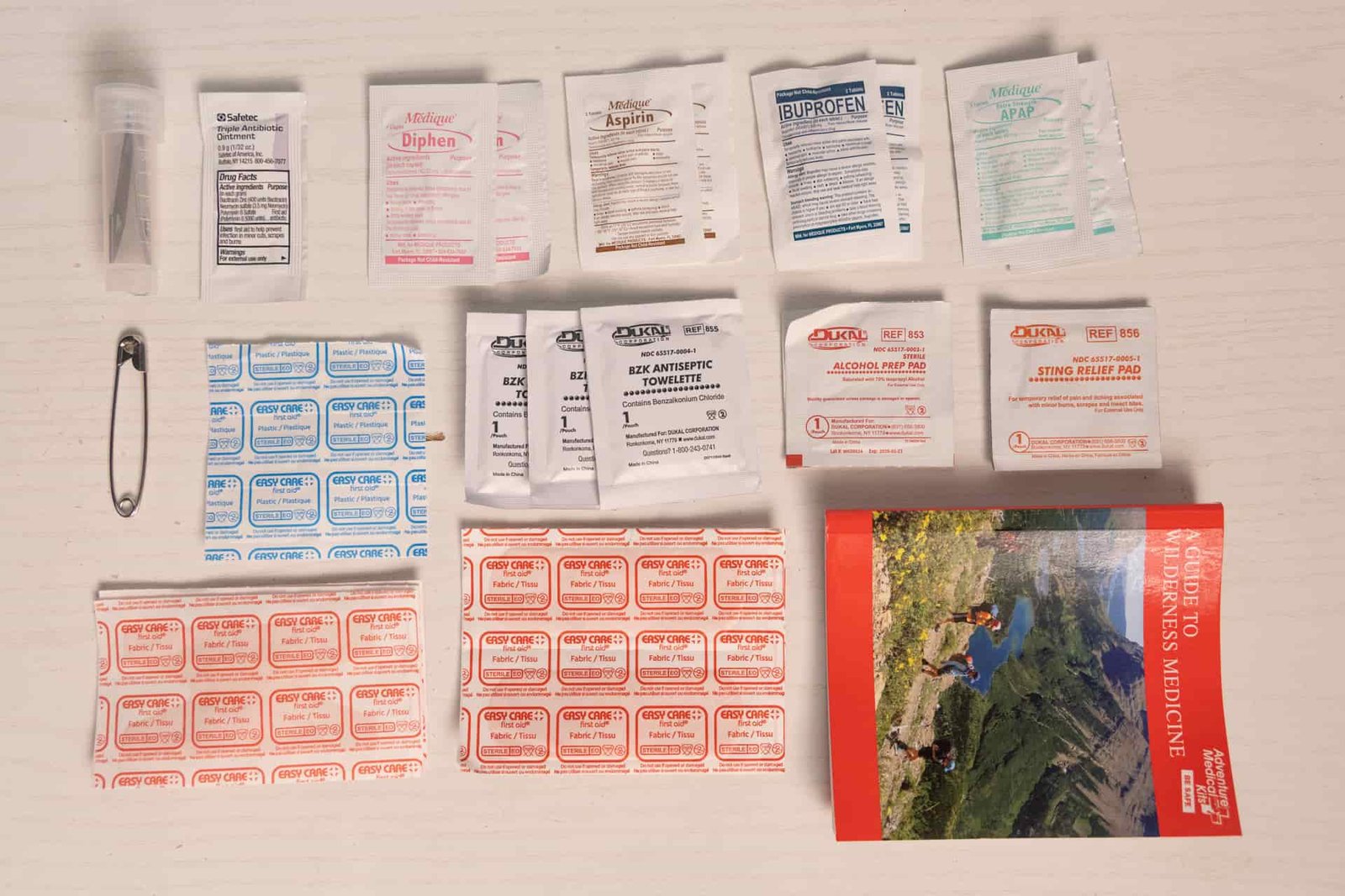 First aid supplies in the Adventure Medical Kits Hiker.