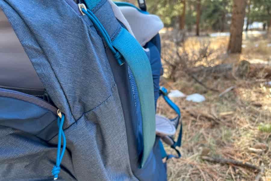 Close-up of a baby carrier's durable handles.