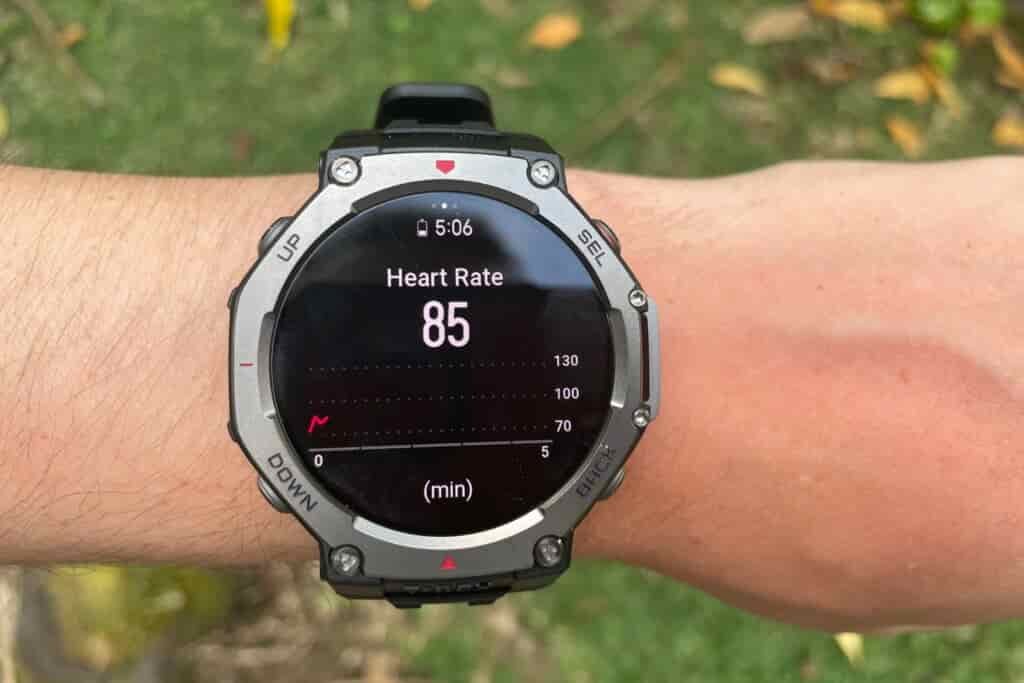 A watch face showing heart rate.