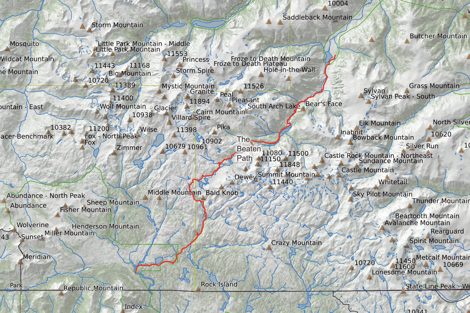 An overview map of the Beaten Path.