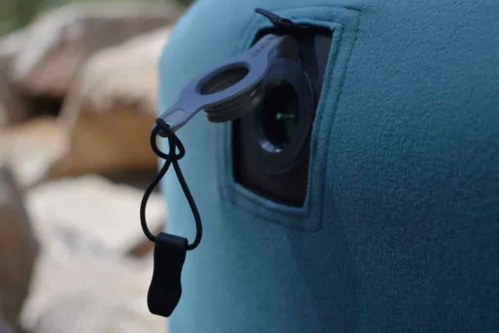 close up of the valve on the Exped Mega Pillow