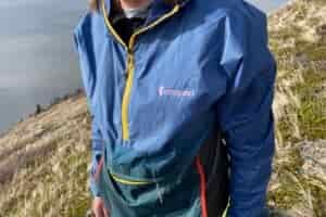A closeup of the logo of a windbreaker.