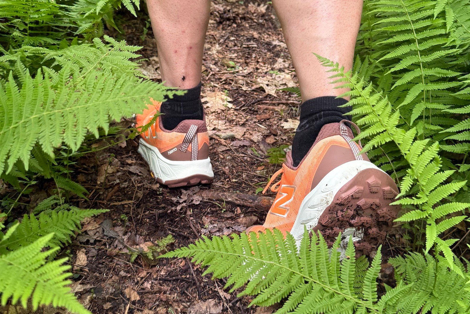 Close up of the New Balance Fresh Foam Hiero 9 with ferns