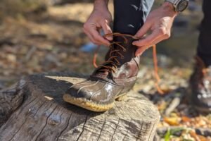 Tying the LL Bean 8" Bean Boot on a stump